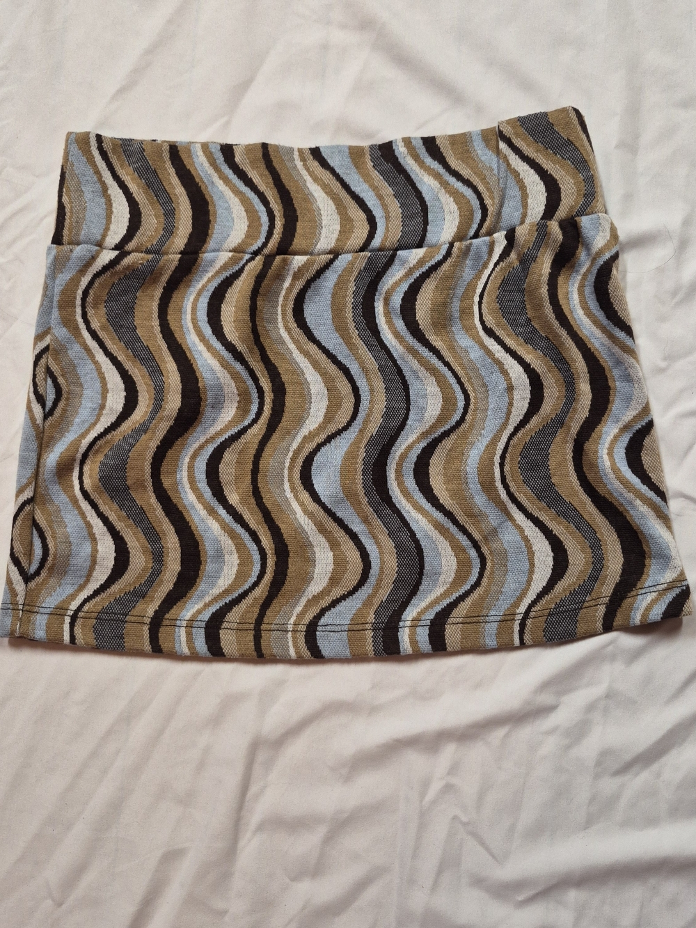 Vintage Inspired Wavy Stripe Mini Skirt in Blue and Brown Size XS
